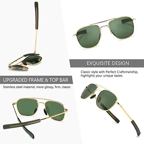 SUNGAIT Men's Military Style Polarized Pilot Aviator Sunglasses with Bayonet Temples | HD Polarized UV Protection thumbnail 4
