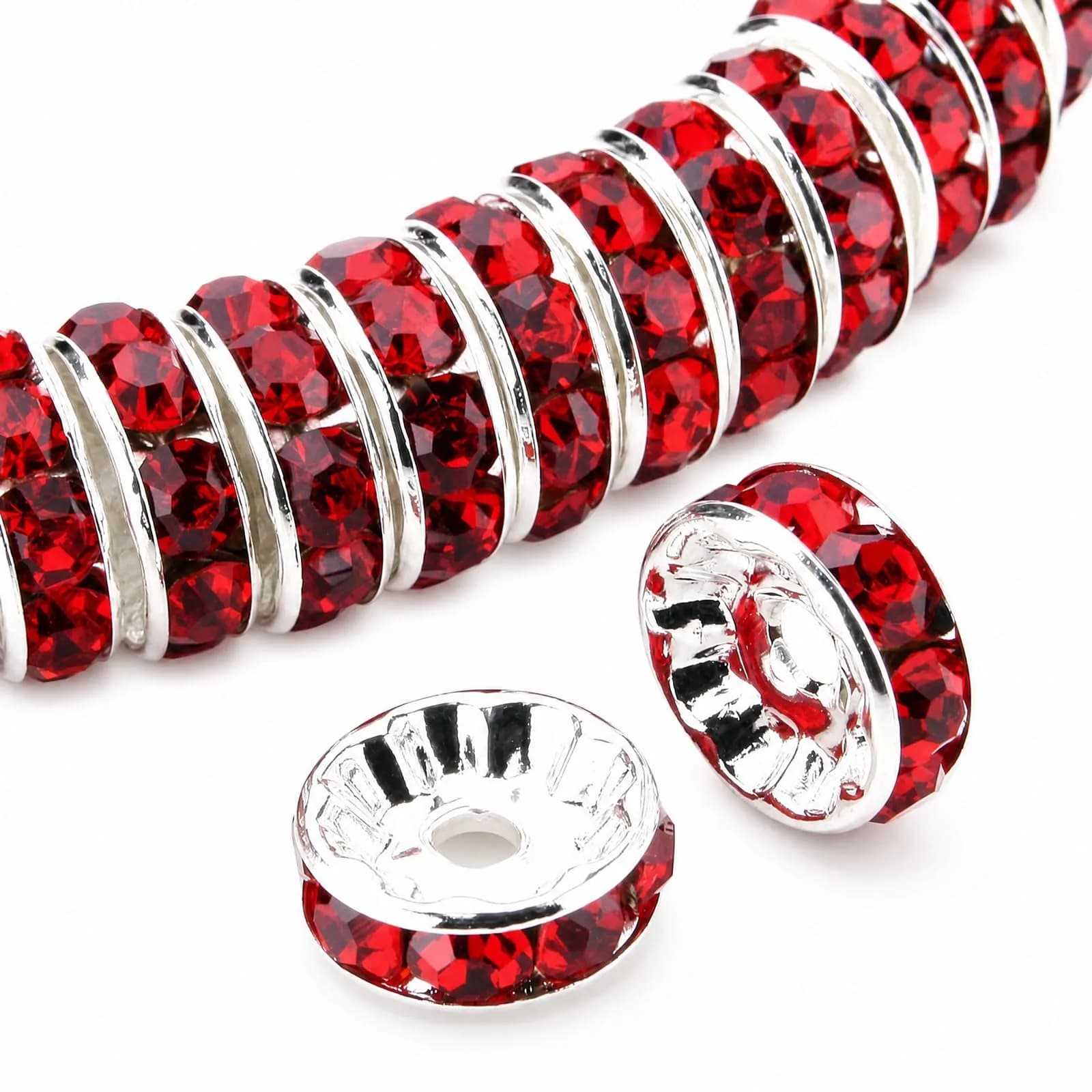 Allb 100pcs Red Czech Crystal Rondelle Spacer Beads 8mm | Jewelry Making Loose Beads for Bracelets — red