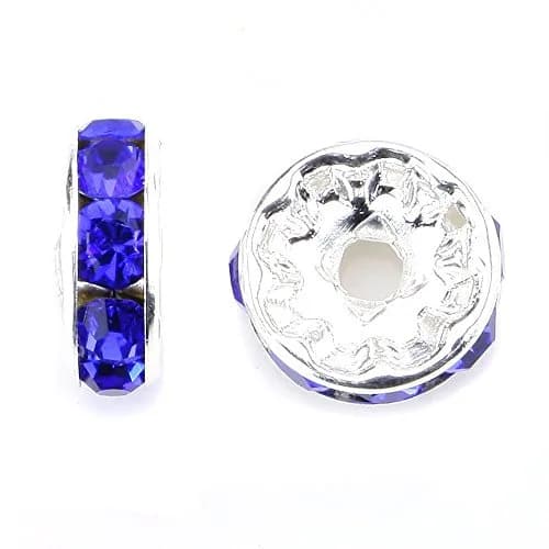 Allb Blue Czech Crystal Rondelle Spacer Beads 6mm (100 Pcs) | Silver Plated Rhinestone for Jewelry Making thumbnail 2