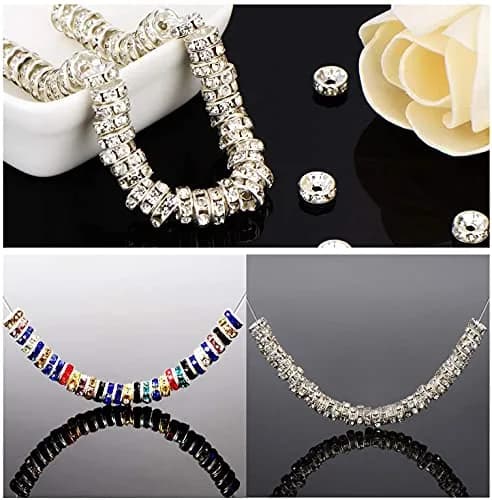 Allb 100Pcs 8mm Crystal Rondelle Spacer Beads | Multicolored Silver Plated Rhinestone for Jewelry Making thumbnail 4