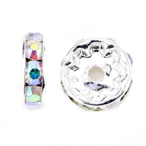 Allb 100Pcs 8mm Crystal Rondelle Spacer Beads | Multicolored Silver Plated Rhinestone for Jewelry Making thumbnail 2