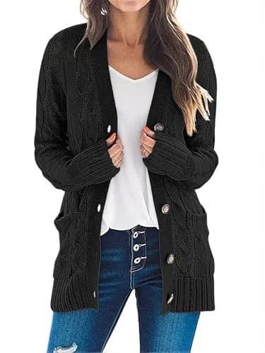 MEROKEETY Women’s Fall 2026 Long Sleeve Cardigan Sweater, Black, L | Cozy, Soft Acrylic Knit for All Body Types thumbnail 1