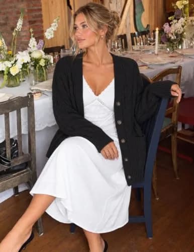 MEROKEETY Women’s Fall 2026 Long Sleeve Cardigan Sweater, Black, L | Cozy, Soft Acrylic Knit for All Body Types thumbnail 7