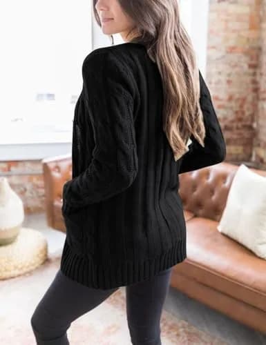 MEROKEETY Women’s Fall 2026 Long Sleeve Cardigan Sweater, Black, L | Cozy, Soft Acrylic Knit for All Body Types thumbnail 2