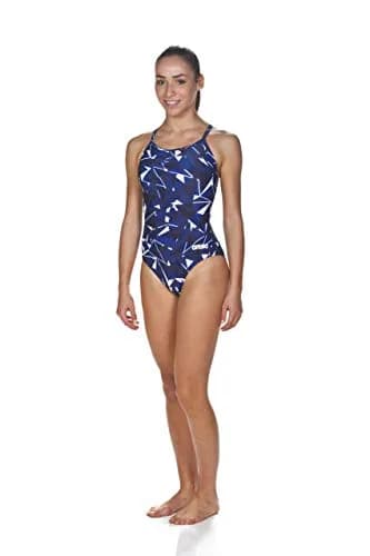 ARENA Shattered Glass Light Drop Back MaxLife One Piece Swimsuit, Navy, 34 | Chlorine-Resistant, Comfort Fit, Adult Female thumbnail 1