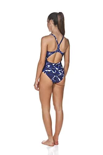 ARENA Shattered Glass Light Drop Back MaxLife One Piece Swimsuit, Navy, 34 | Chlorine-Resistant, Comfort Fit, Adult Female thumbnail 4