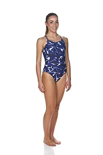 ARENA Shattered Glass Light Drop Back MaxLife One Piece Swimsuit, Navy, 34 | Chlorine-Resistant, Comfort Fit, Adult Female thumbnail 2