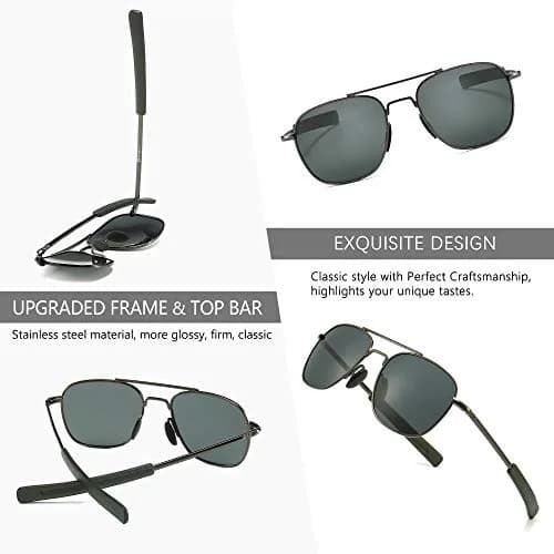 SUNGAIT Men's Military Style Polarized Pilot Aviator Sunglasses Gunmetal/Gray | UV Protection thumbnail 5