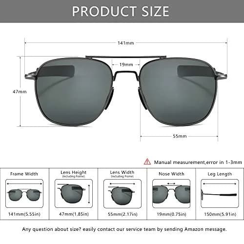 SUNGAIT Men's Military Style Polarized Pilot Aviator Sunglasses Gunmetal/Gray | UV Protection thumbnail 6