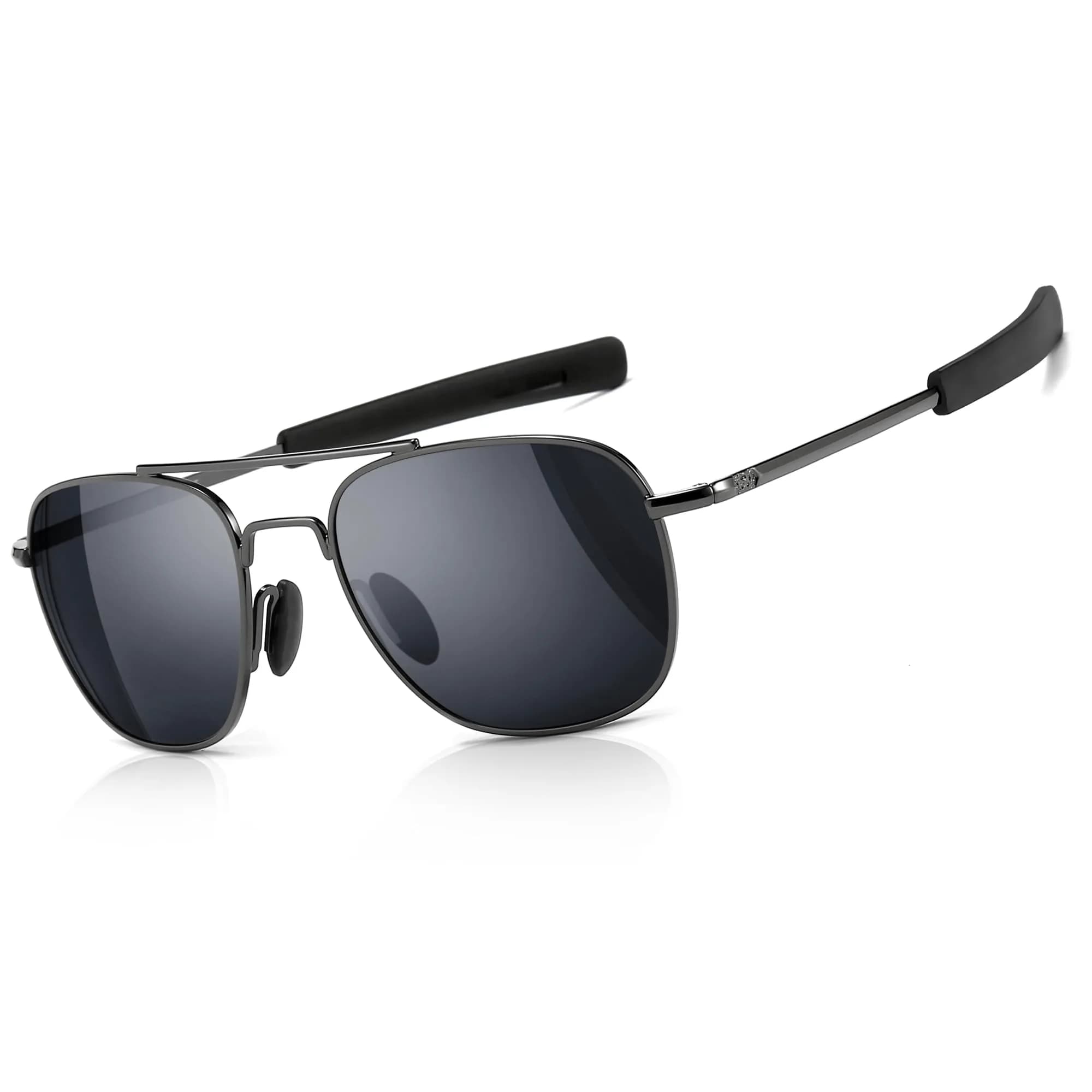 SUNGAIT Men's Military Style Polarized Pilot Aviator Sunglasses Bayonet Temples 55mm | HD Polarized Lens — Gunmetal/Gray