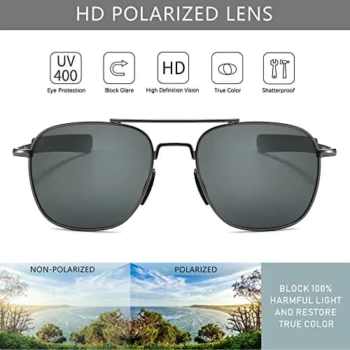 SUNGAIT Men's Military Style Polarized Pilot Aviator Sunglasses Gunmetal/Gray | UV Protection thumbnail 3