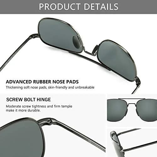 SUNGAIT Men's Military Style Polarized Pilot Aviator Sunglasses Gunmetal/Gray | UV Protection thumbnail 4