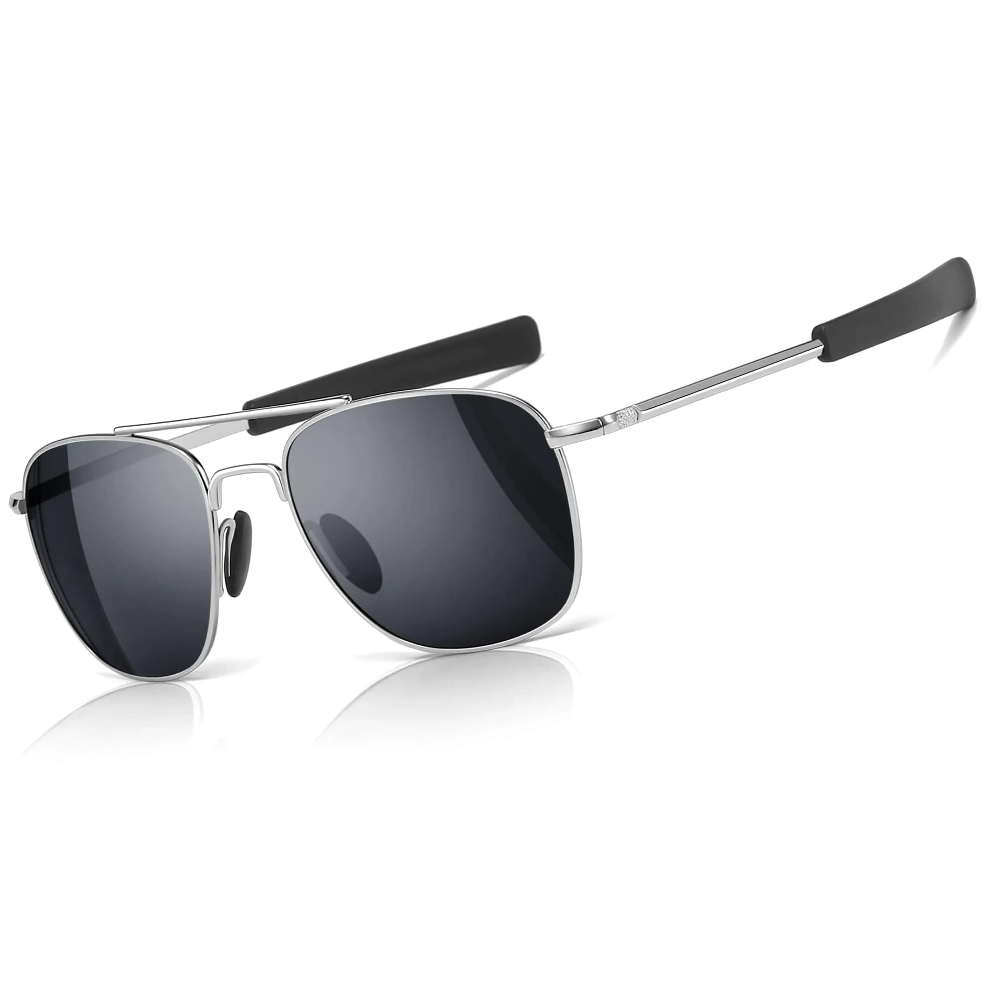 SUNGAIT Men's Military Style Polarized Pilot Aviator Sunglasses Silver Frame/Gray Lens 55mm (2.17in) | UV Protection — Silver/Gray