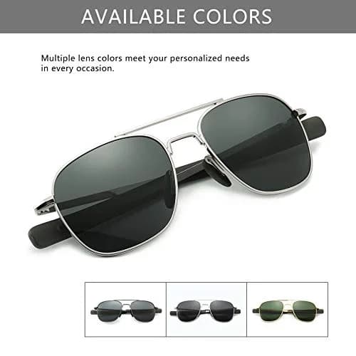 SUNGAIT Men's Military Style Polarized Pilot Aviator Sunglasses Silver Frame/Gray Lens 55mm (2.17in) | UV Protection thumbnail 8