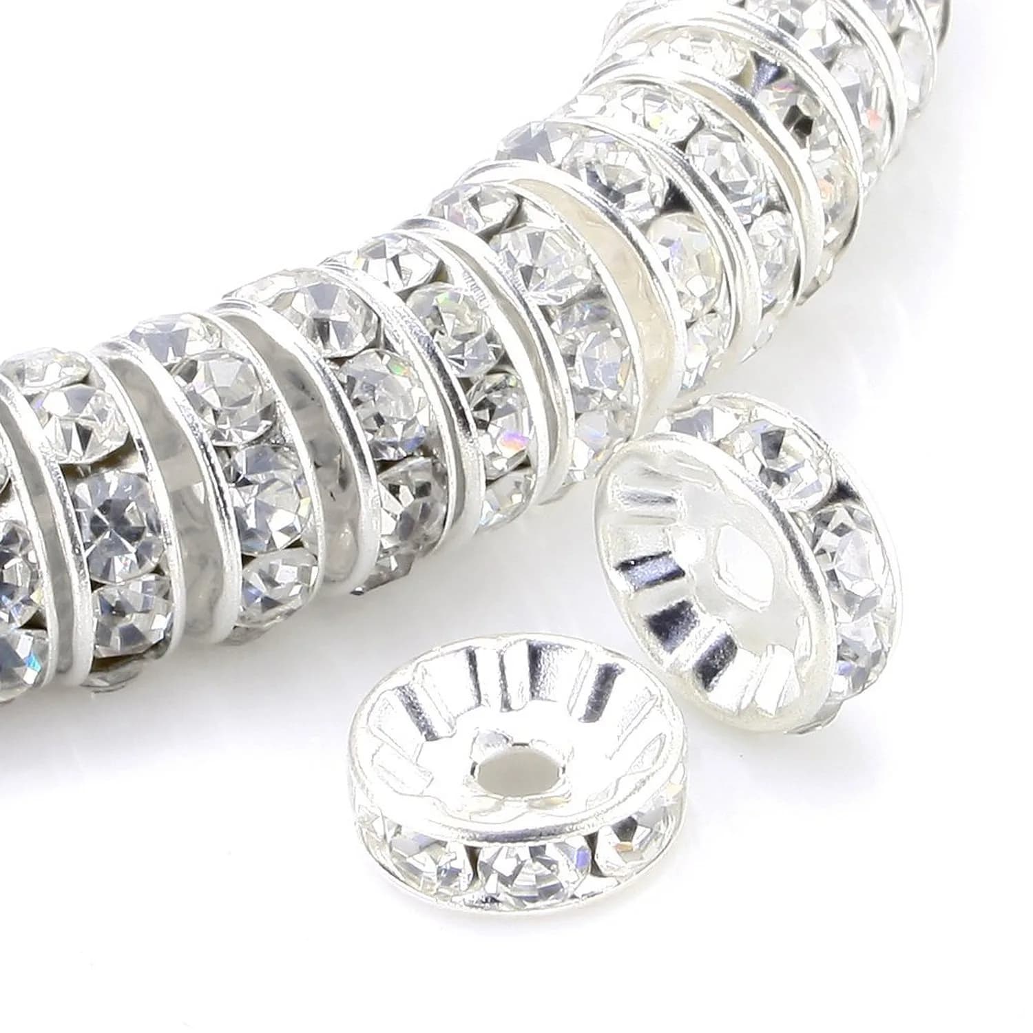Allb 100pcs 8mm Silver Plated Crystal Rondelle Spacer Beads | Jewelry Making Craft Beads — silver