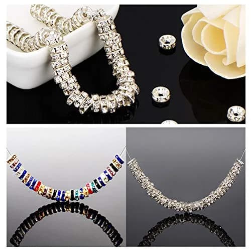 Allb 100pcs 8mm Silver Plated Crystal Rondelle Spacer Beads | Jewelry Making Craft Beads thumbnail 4