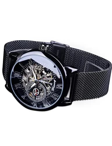 FORSINING Men's Mechanical Skeleton Watch 41mm (1.61 in) Black | Retro Design with Roman Numerals - view 5