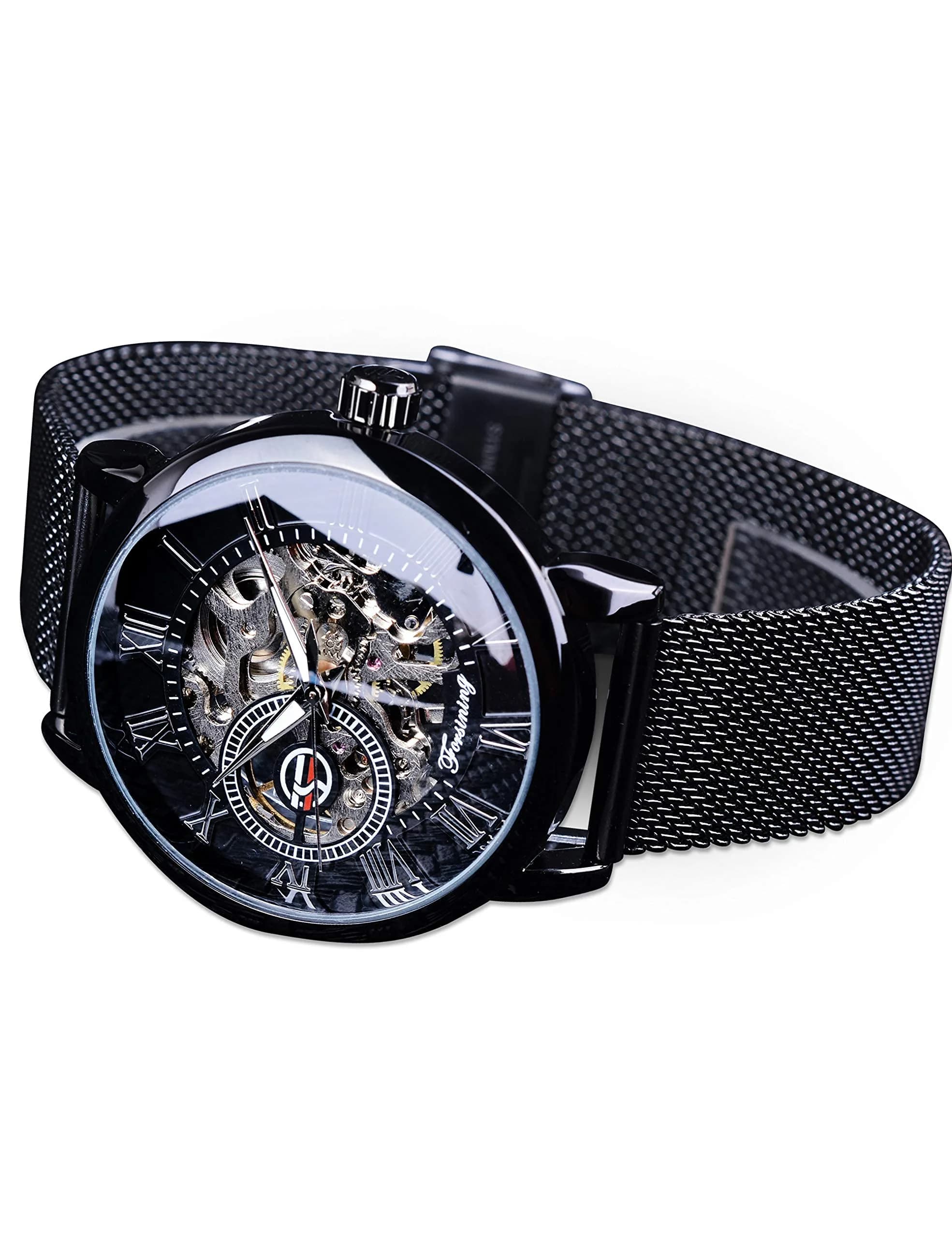 FORSINING Men's Mechanical Skeleton Watch 41mm (1.61 in) Black | Retro Design with Roman Numerals thumbnail 5