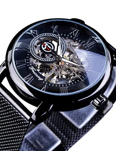 FORSINING Men's Mechanical Skeleton Watch 41mm (1.61 in) Black | Retro Design with Roman Numerals - view 2
