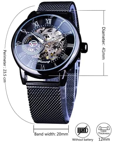 FORSINING Men's Mechanical Skeleton Watch 41mm (1.61 in) Black | Retro Design with Roman Numerals - view 3