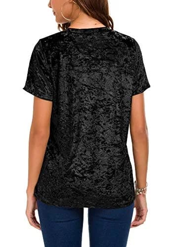 Urban CoCo Women's Crew Neck Velvet Top Short Sleeve T-Shirt Black | Retro Style, Soft Polyester Blend thumbnail 7