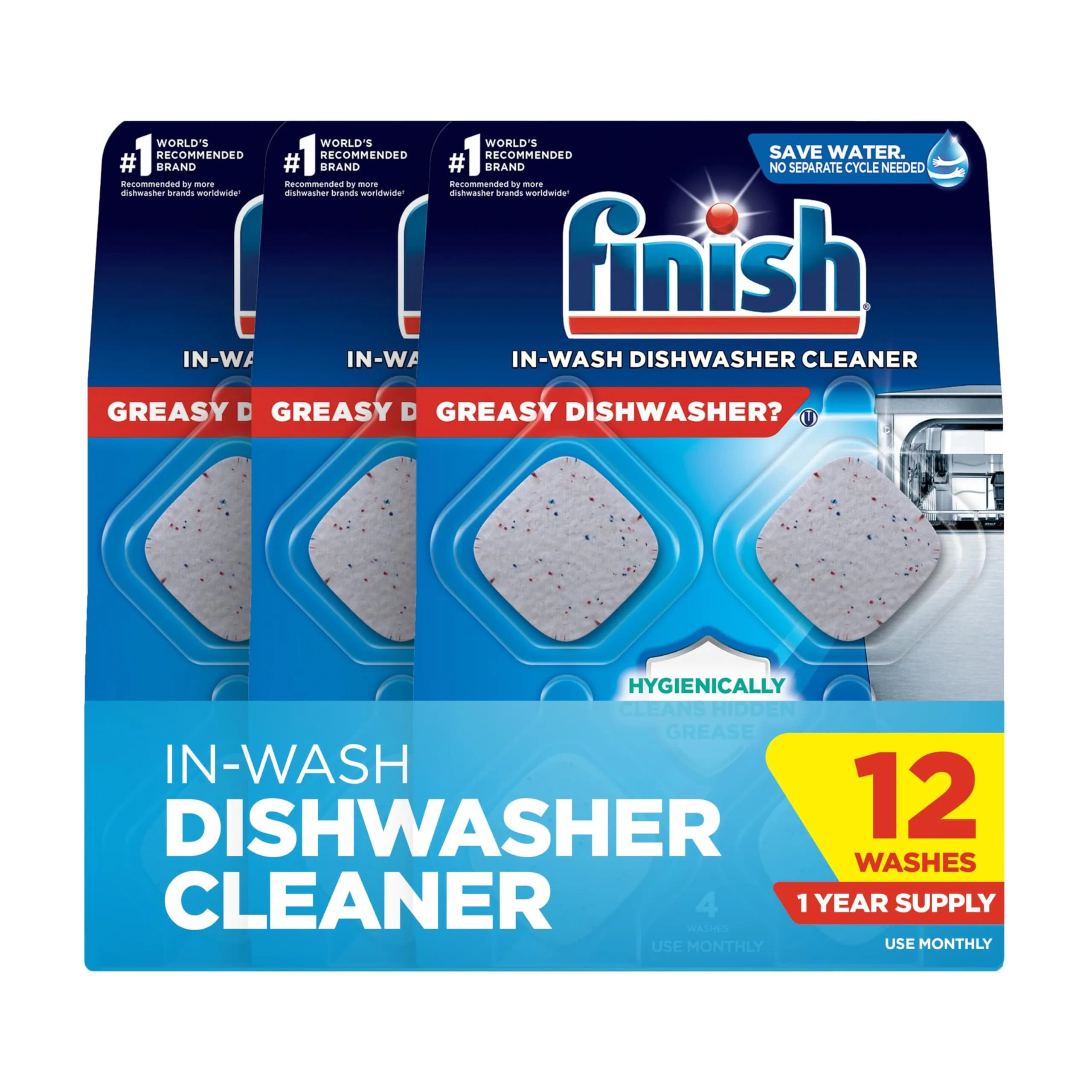 Finish Dishwasher Cleaner Tablets 12 Count (12 Month Supply) | Deep Cleans Hidden Grease & Grime — Tablet