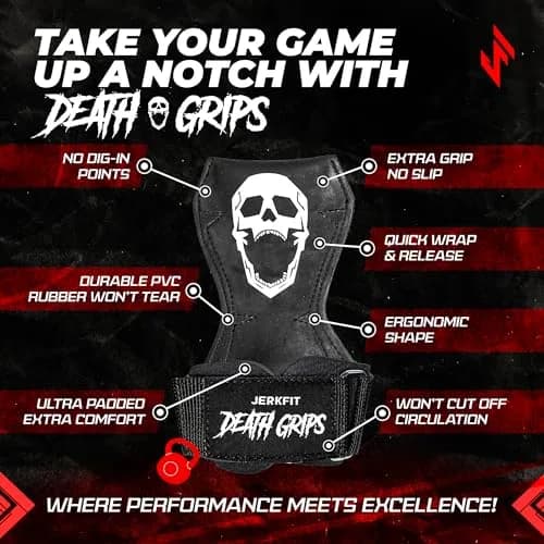 JerkFit Death Grips Lifting Straps for Deadlifts & Pull-Ups | Padded Support & Increased Grip (Medium) thumbnail 2