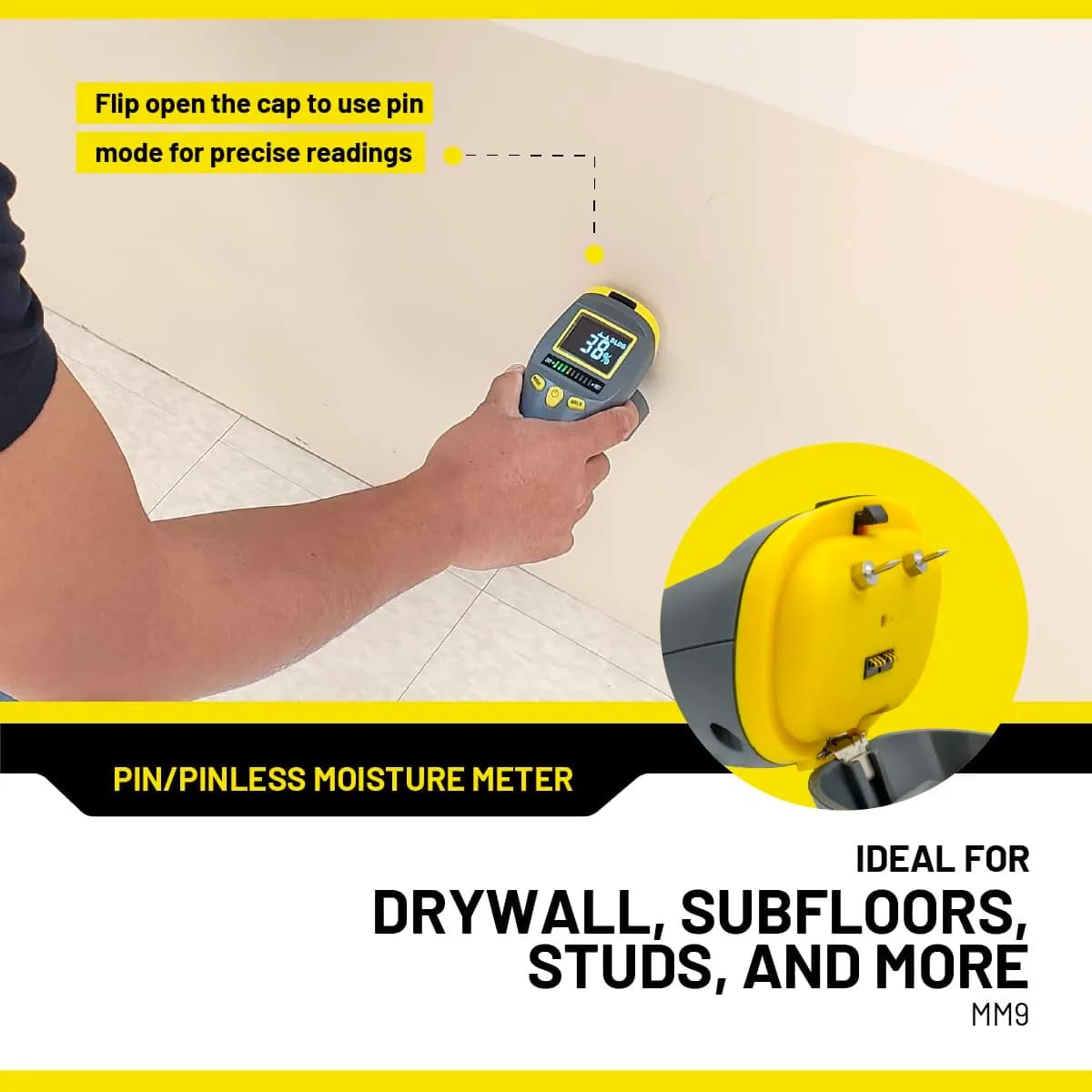 General Tools MM9 Pin & Pinless Moisture Meter | Detects Moisture in Wood, Walls & Drywall - view 6