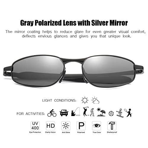ZHILE Polarized Sunglasses Rectangular Wrap Metal Frame UV400 Protection (Silver mirrored, 53) | Impact-Resistant, UV400, Wraparound thumbnail 3