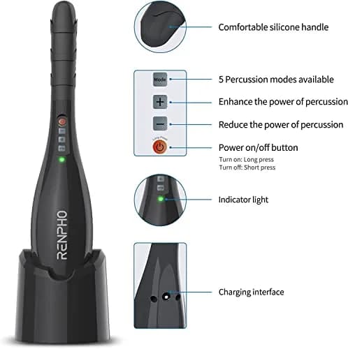 RENPHO Rechargeable Handheld Back Massager with 5 Speeds & 5 Modes | Deep Tissue Percussion, Cordless, 140 Min Runtime thumbnail 5