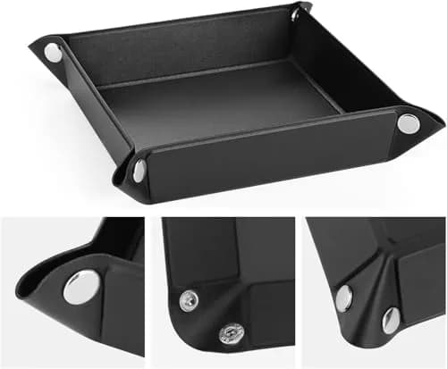 Luxspire Black PU Valet Tray for Keys, Coins, Jewelry & Phone | 16cm x 16cm (6.3" x 6.3") thumbnail 4