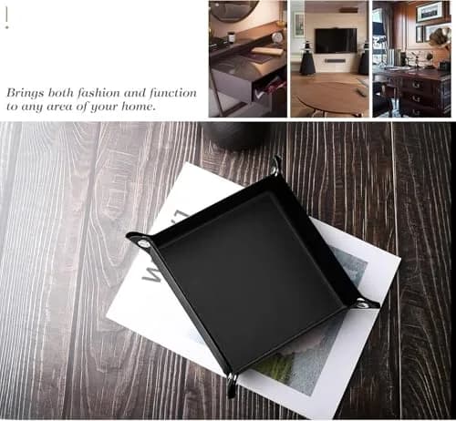 Luxspire Black PU Valet Tray for Keys, Coins, Jewelry & Phone | 16cm x 16cm (6.3" x 6.3") thumbnail 5
