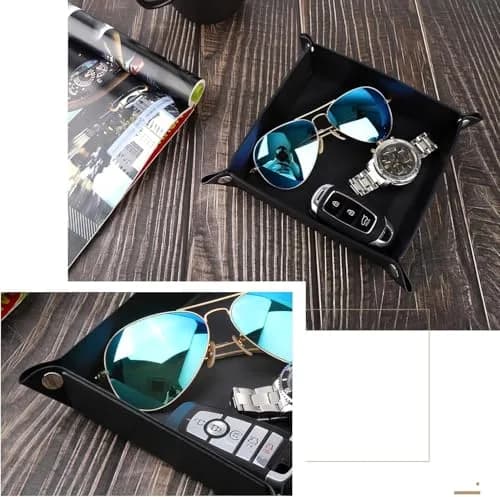 Luxspire Black PU Valet Tray for Keys, Coins, Jewelry & Phone | 16cm x 16cm (6.3" x 6.3") thumbnail 7