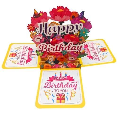 Akeydeco Flower Birthday Cards 3D Pop Up Greeting Card with Laser Cut Design thumbnail 3