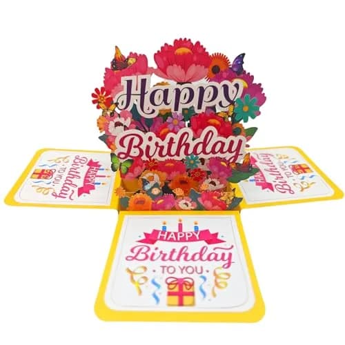 Akeydeco 3D Pop Up Birthday Card with Warming LED Light & Music | Handmade Musical Cake Design — Flower Birthday Cards
