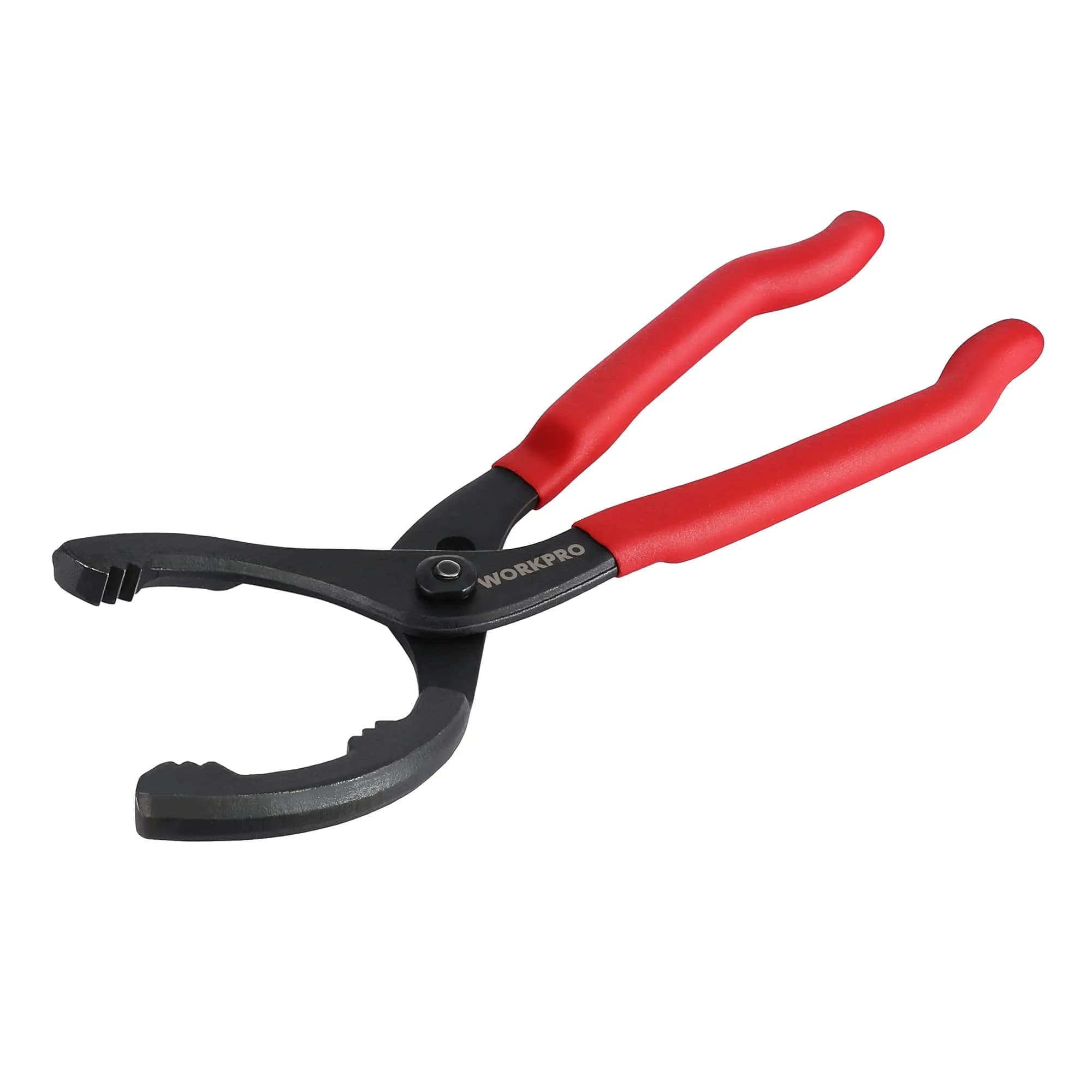 WORKPRO 12" Adjustable Oil Filter Pliers, Heavy Duty Steel Wrench with Bent Head & Red Grips | Fits 2-3/8" to 4-1/2" Filters — 12" Oil Filter Pliers