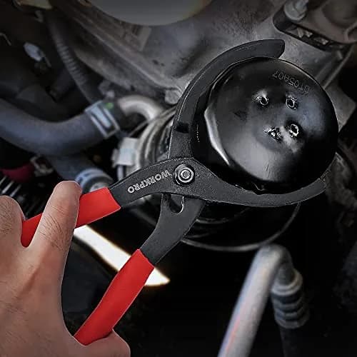 WORKPRO 12" Adjustable Oil Filter Pliers, Heavy Duty Steel Wrench with Bent Head & Red Grips | Fits 2-3/8" to 4-1/2" Filters thumbnail 7