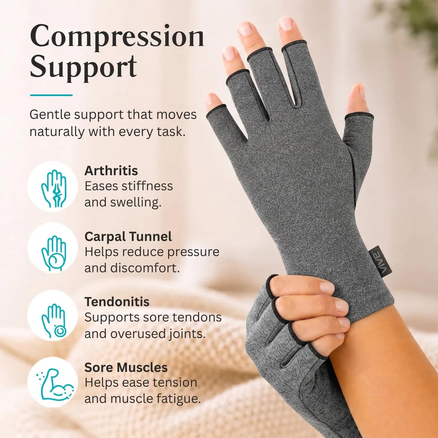 Vive Arthritis Compression Gloves - Medium, Grey | Hand Gloves for Rheumatoid & Osteoarthritis Pain Relief - view 4