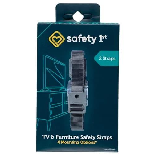 Safety 1st TV & Furniture Safety Straps, Black, 2‑Pack, Screws Included | 53" Long, Multi-Configuration thumbnail 1
