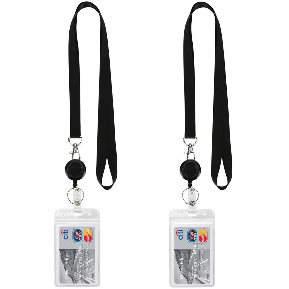 YOUOWO Retractable Badge Reel with Lanyard and Vertical ID Badge Holder 25 inch (63.5 cm) | Pack of 2 — Black