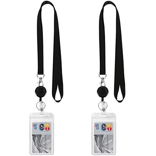 YOUOWO Retractable Badge Reel with Lanyard and Vertical ID Holder (2-Pack, Black) | Holds ID Cards, Keys, and More thumbnail 1