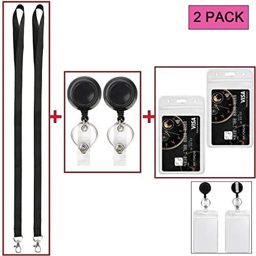 YOUOWO Retractable Badge Reel with Lanyard and Vertical ID Holder (2-Pack, Black) | Holds ID Cards, Keys, and More thumbnail 4