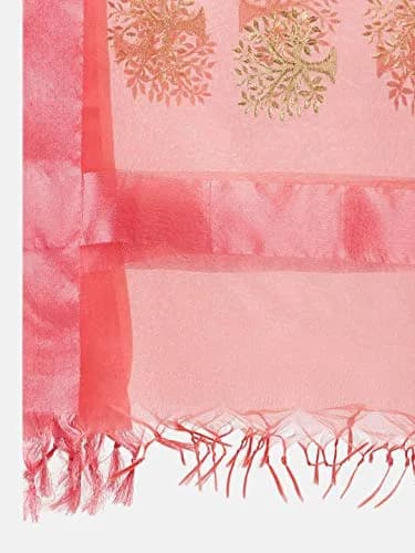 DUPATTA BAZAAR Peach Organza Dupatta with Gold Embroidery 244cm x 91cm | Lightweight Festive Accessory thumbnail 5