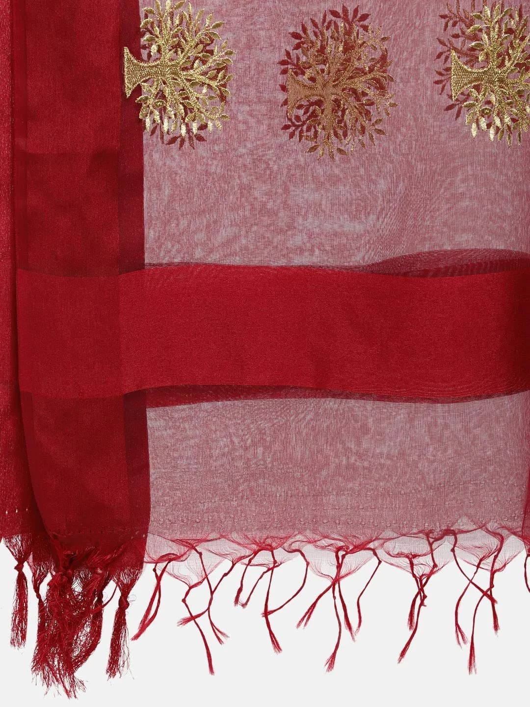 DUPATTA BAZAAR Woman's Maroon Organza Dupatta with Gold Embroidery 240cm (94") x 89cm (35") | Authentic Indian Festive Wear - view 5
