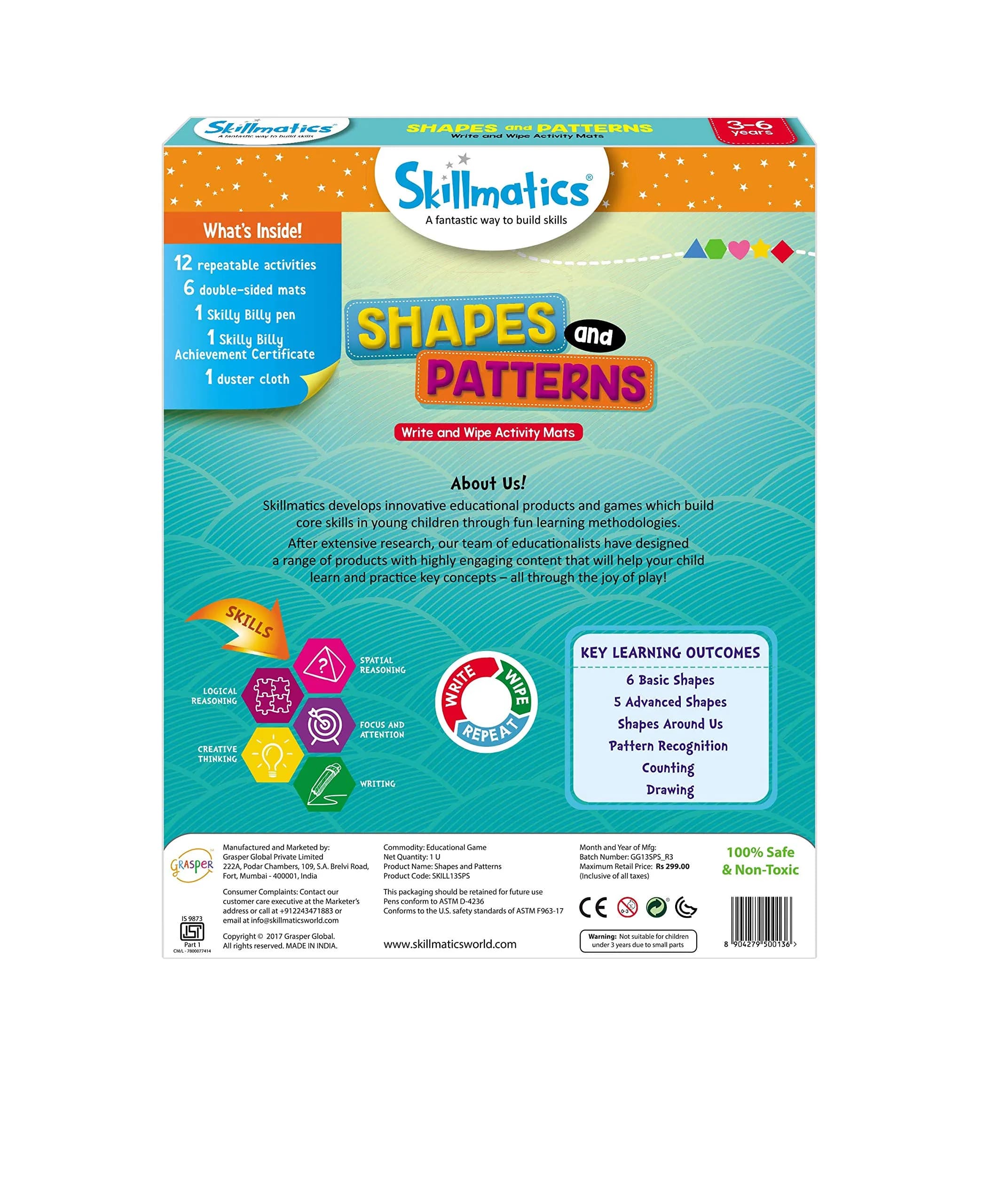Skillmatics Shapes and Patterns Educational Game - Reusable Activity Mats with Dry Erase Marker, Ages 3-6 | Logical Reasoning & Creative Thinking - view 6