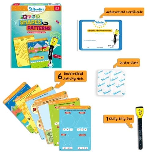 Skillmatics Shapes and Patterns Educational Game - Reusable Activity Mats with Dry Erase Marker, Ages 3-6 | Logical Reasoning & Creative Thinking thumbnail 2