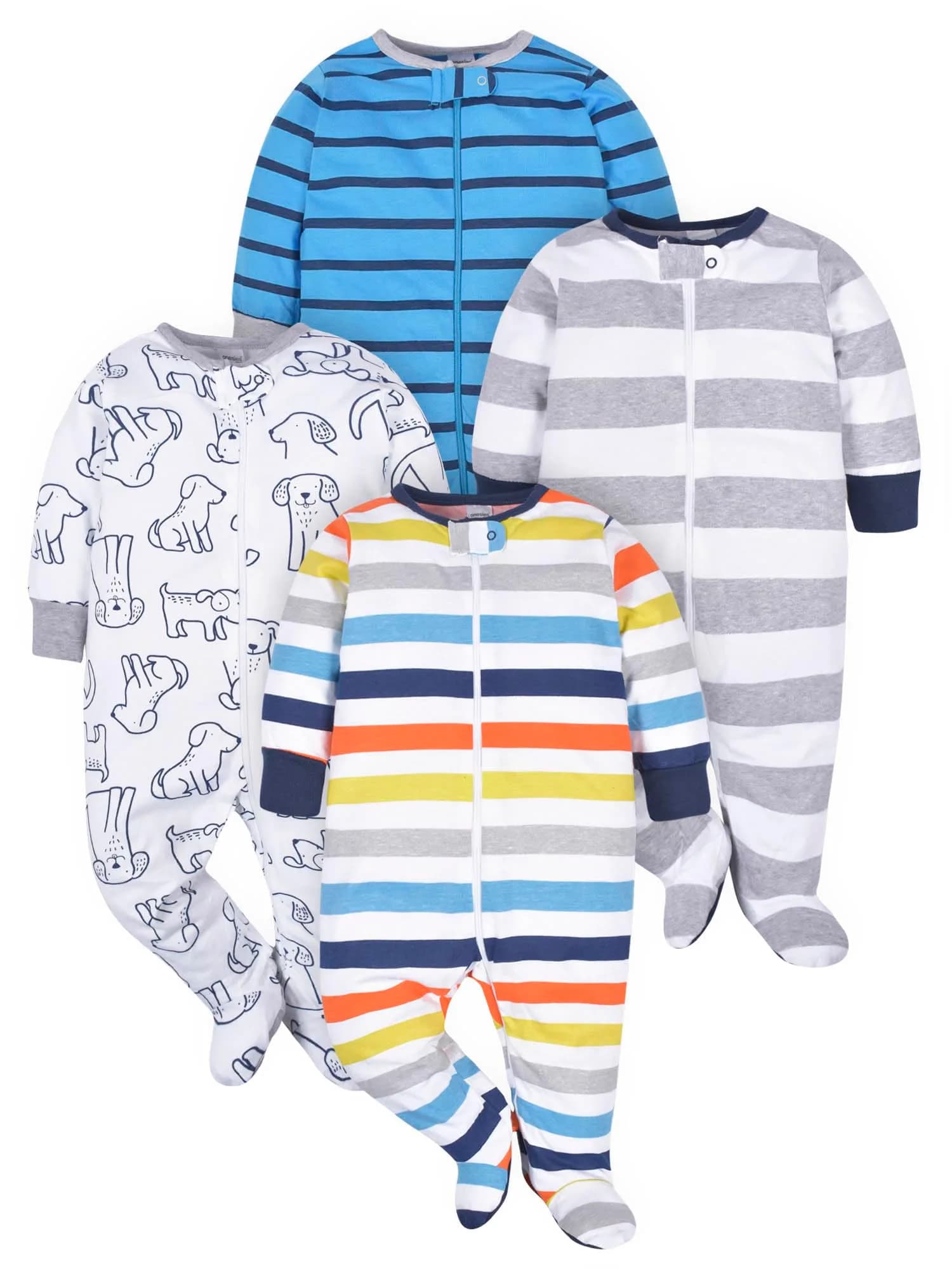 Onesies Brand Baby Boys 4-Pack Footies & Sleepers 6-9 Months | Soft Cotton, Full-Length Zipper, Built-In Footies