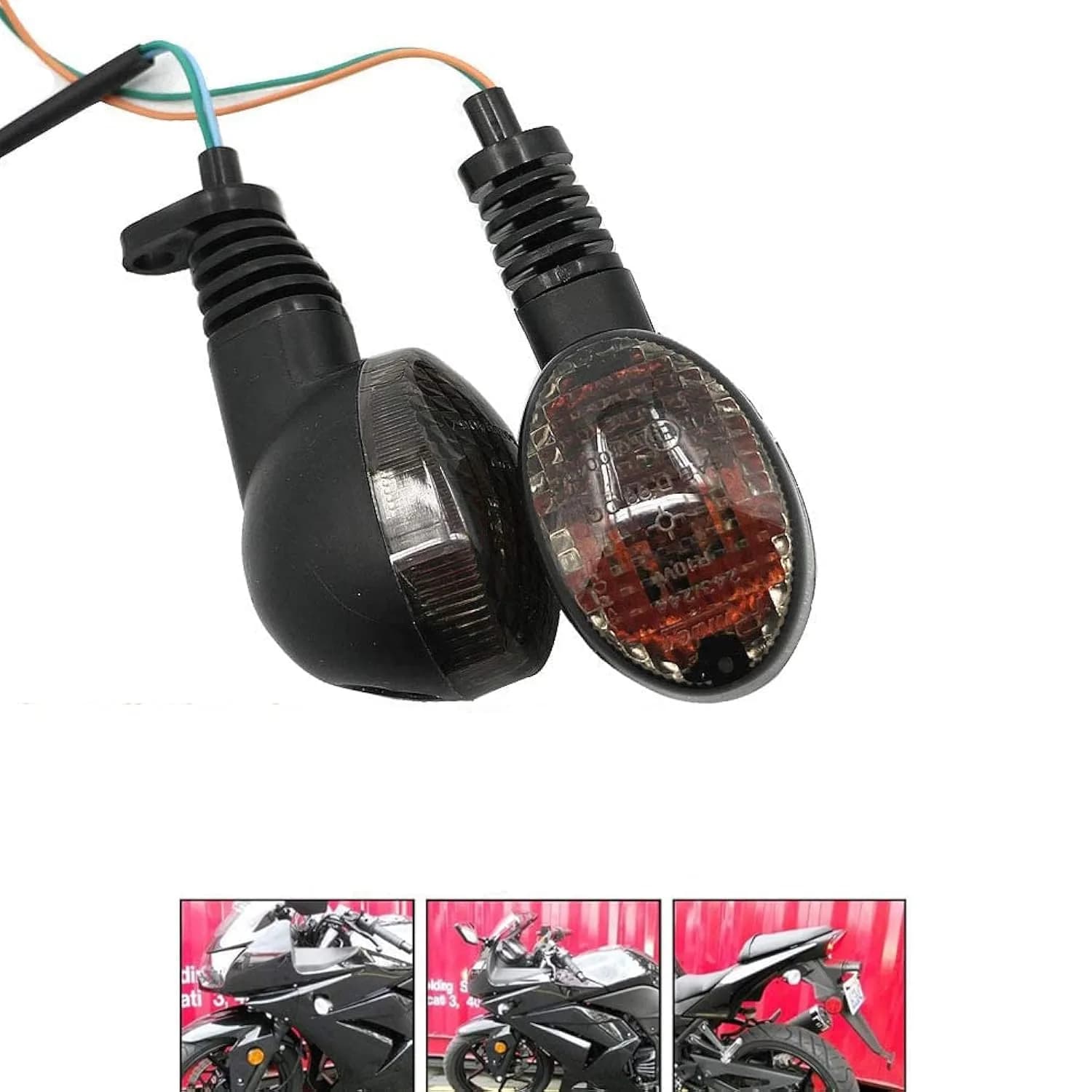 motoparty Motorcycle Turn Signals for Kawasaki EX250R Ninja 250R | Durable Smoke Shell, Easy Install — Black