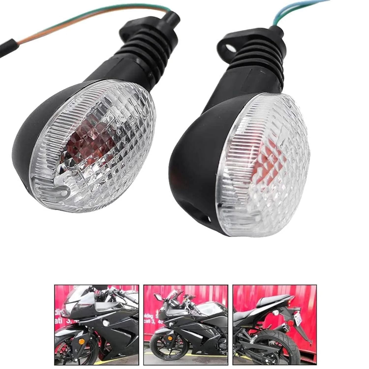 motoparty Motorcycle Turn Signals for Kawasaki EX250R Ninja 250R | Durable Smoke Shell, Easy Install — Transparent Shell