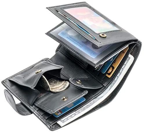 POKOFO Genuine Leather RFID Blocking Trifold Wallet for Men | 14 Card Slots, Black thumbnail 4